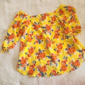 STATUS Chenault Stitch Fix off-the-shoulder yellow floral 3/4 sleeve top blouse